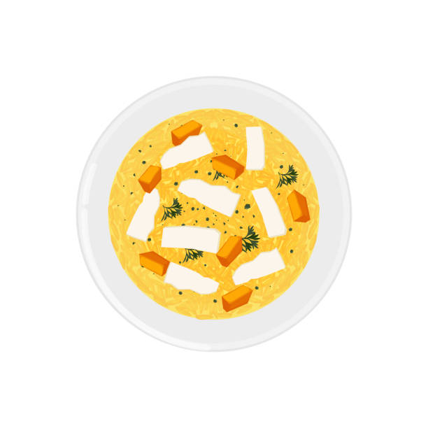 Pumpkin Risotto With Parmesan Cheese Italian Risotto With Pumpkin And Cheese Vector Illustration Cepe stock illustrations