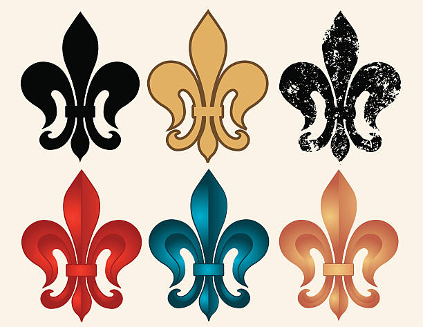 fleur-de-lis-set - floral pattern dirty pattern grunge stock-grafiken, -clipart, -cartoons und -symbole