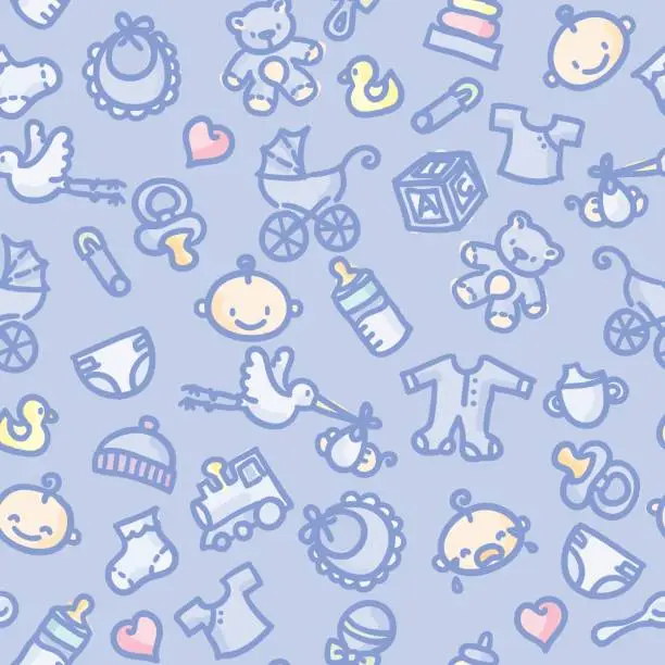 Vector illustration of seamless pattern: baby boy in color