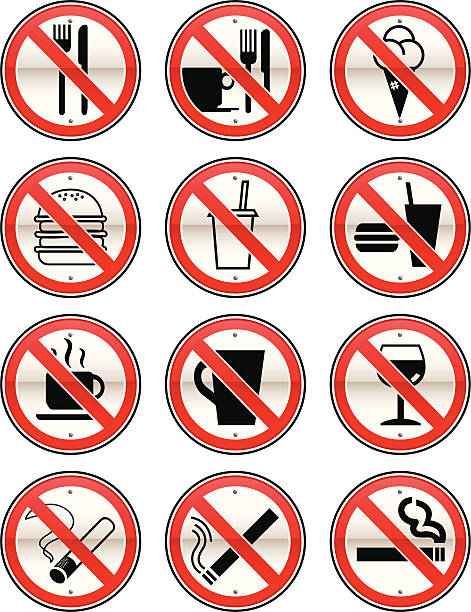 No Eating, Drinking & Smoking Signs vector art illustration