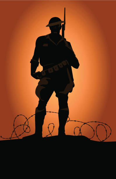 World War Soldier A soldier in the battlefield. bayonet stock illustrations