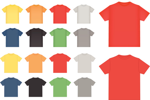Shirts available in different colors, realistic and flat styles, zip file contains AI, High res. jpeg
