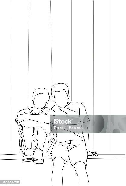 두 Boys 앉아 등근육 골목 가까운에 대한 스톡 벡터 아트 및 기타 이미지 - 가까운, 개념, 개념과 주제