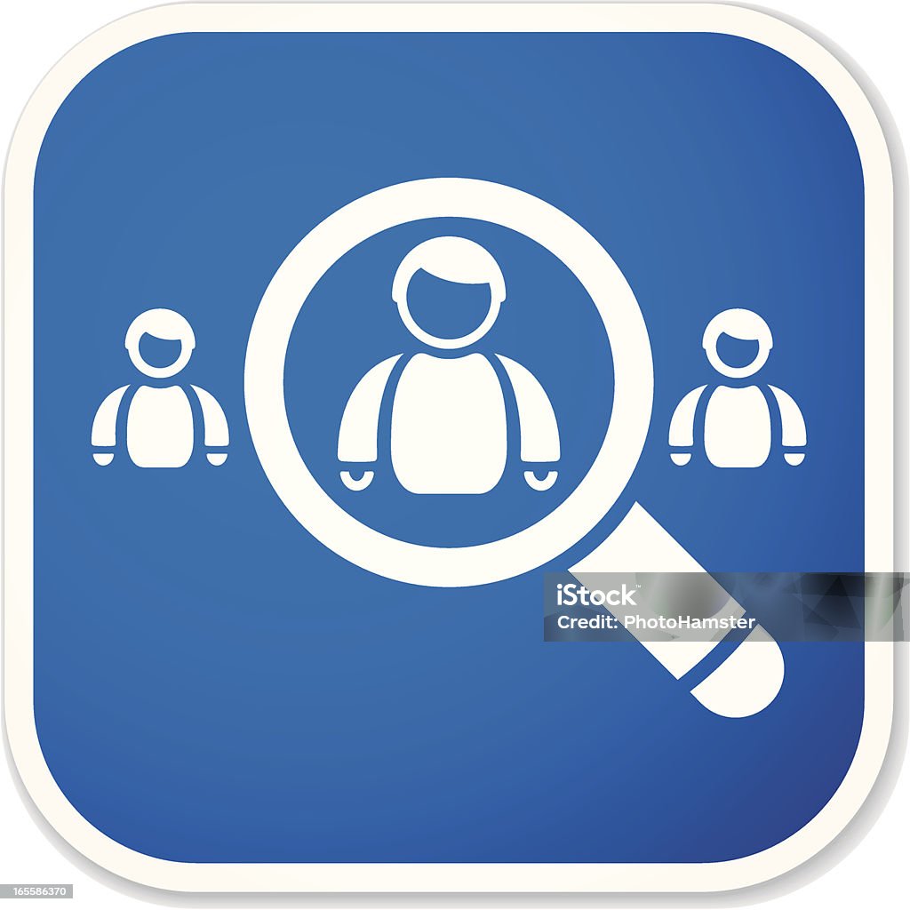 people search sq sticker 2-credit colorful sticker on white, part of a series. Concept of people/human resources.  Missing Persons stock vector