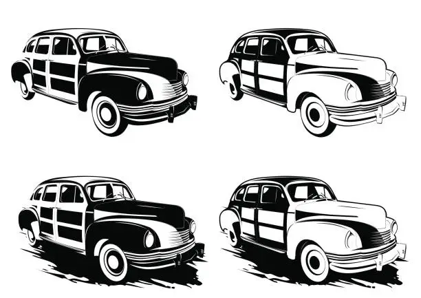 Vector illustration of Black and white Woody car