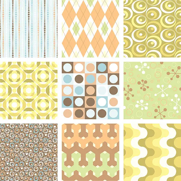 Vector illustration of Yet another set of nine funky retro seamless patterns