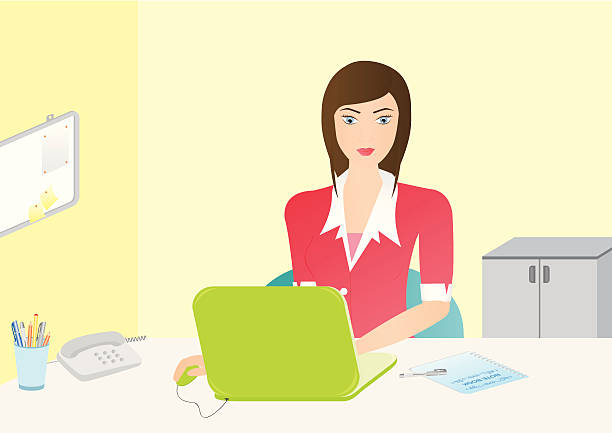Girl working in office vector art illustration