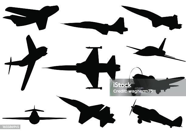 Silhuetas De Aviões - Arte vetorial de stock e mais imagens de Avião de Combate - Avião de Combate, Asa de aeronave, Avião