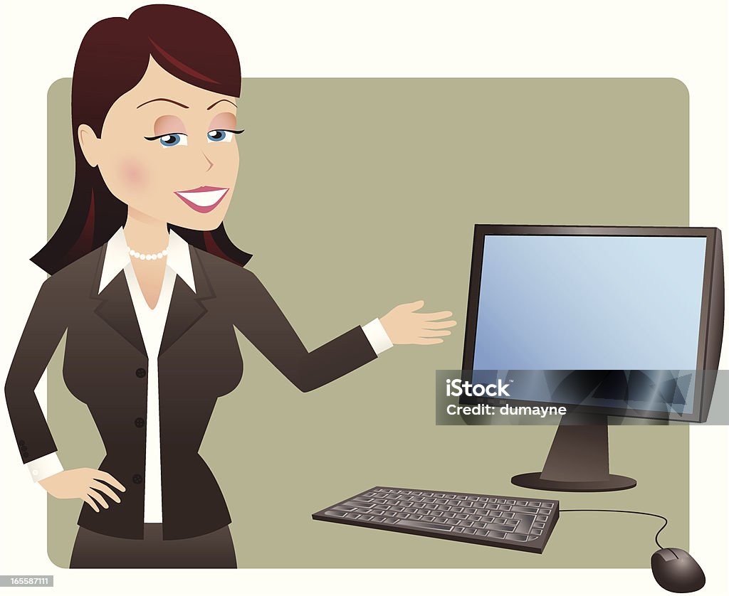 Businesswoman presenting datos en la pantalla de ordenador - arte vectorial de Adolescente libre de derechos