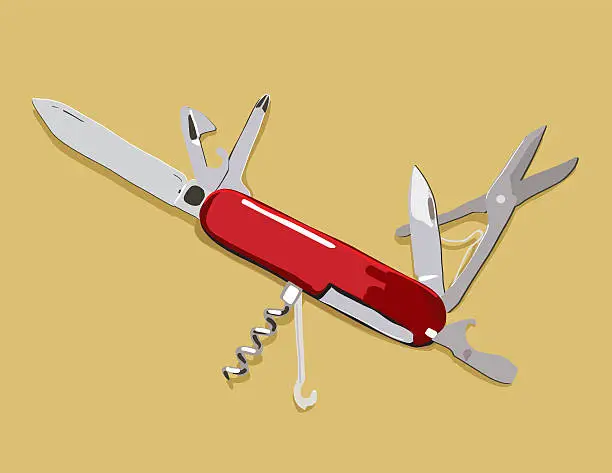 Vector illustration of Close-up of a red multi-function pocket knife