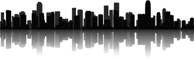 Silhouette of a modern cityscape.