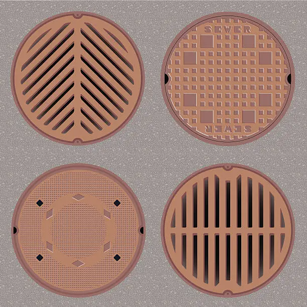 Vector illustration of Manhole (sewer) covers