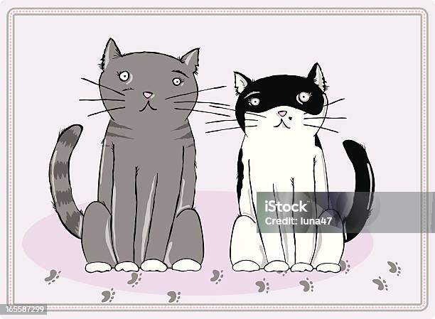 고양이 두 마리 고양이 울음소리에 대한 스톡 벡터 아트 및 기타 이미지 - 고양이 울음소리, 고양잇과, 고요한 장면