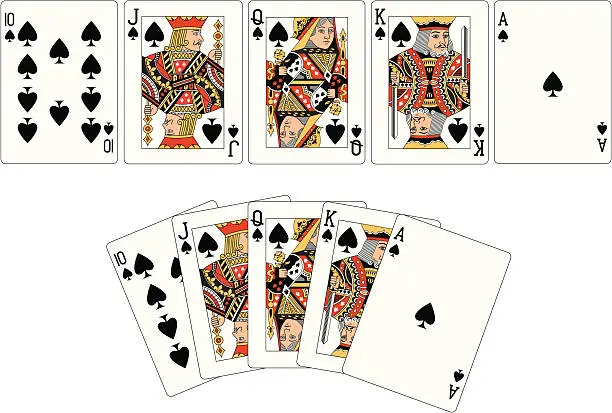 Vector illustration of Spade Suit Two Royal Flush playing cards