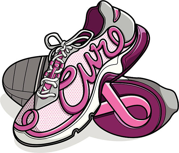 유방암 인식 걷기/달리기 신발도 - breast cancer walk stock illustrations