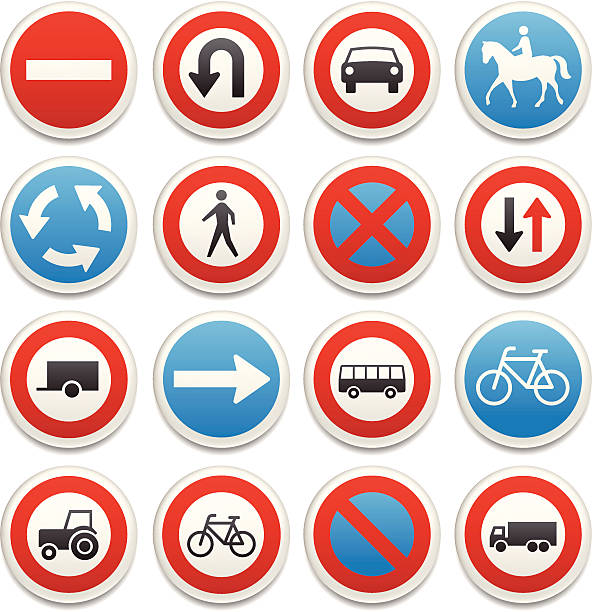 ilustrações de stock, clip art, desenhos animados e ícones de ícones de sinal de trânsito - way out sign