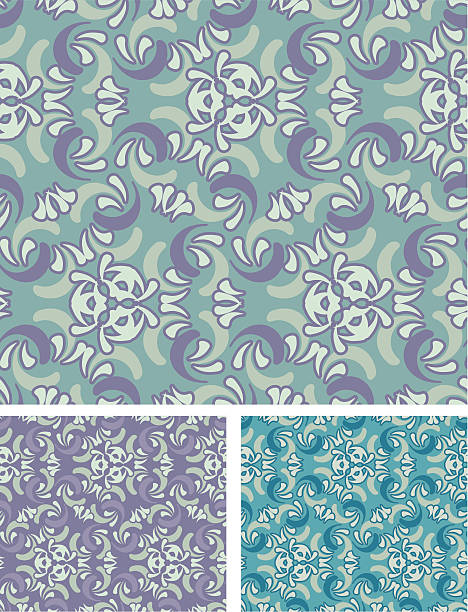 Victorian Seamless Swirls - Green and Purple Pattern A Victorian style seamless pattern in three different color versions. The three seamless patterns are grouped in separate layers. Jpg and pdf files are included william morris art stock illustrations