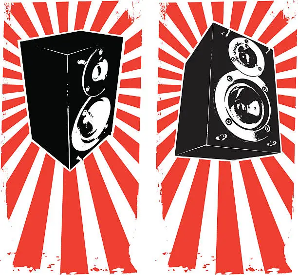 Vector illustration of speakers over red