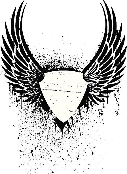 skrzydlata tarcza grunge - tattoo grunge crest coat of arms stock illustrations
