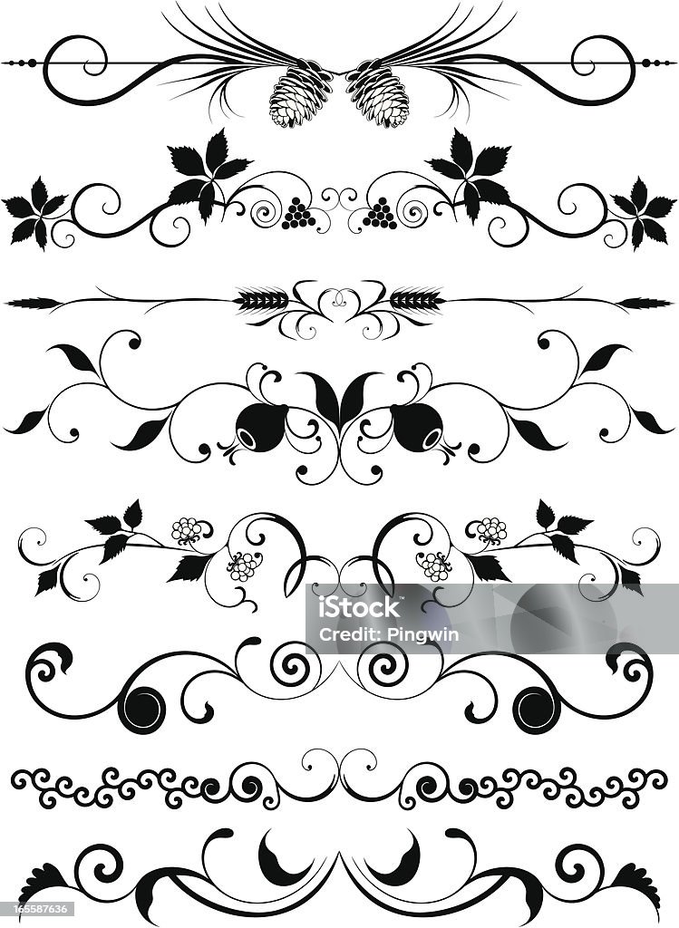 Page rules Page decorations, black and white graphic. Grape Leaf stock vector