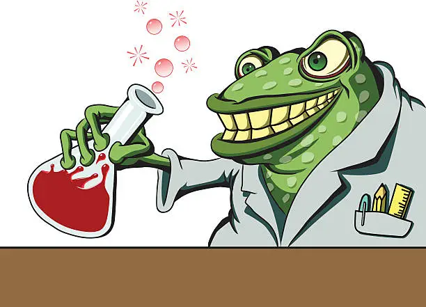 Vector illustration of Frog Mad Scientist with Prince Potion