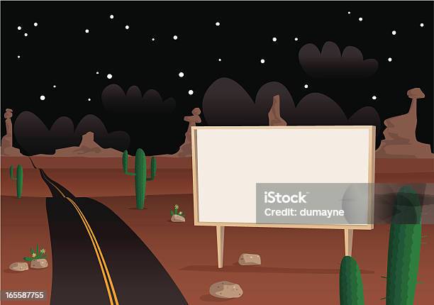 Afixar No Deserto Nightime - Arte vetorial de stock e mais imagens de Reto - Descrição Física - Reto - Descrição Física, Ao Ar Livre, Autoestrada