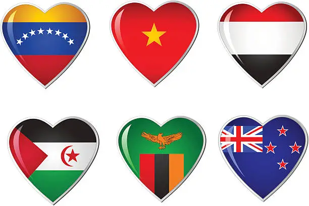 Vector illustration of Heart Flags Collection