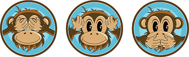 See Hear Speak No Evil Monkey vector art illustration