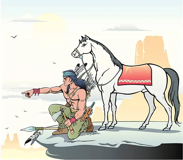 Vector illustration of Indian with horse