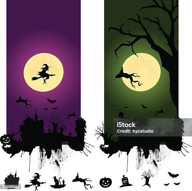 Halloween Quinte - Immagini vettoriali stock e altre immagini di Luna - Luna, Strega, Volare