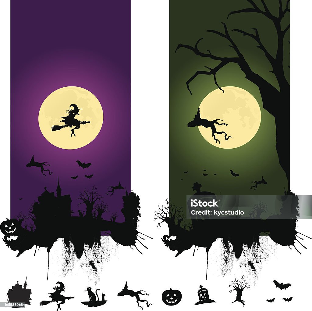 Хэллоуин сцен - Векторная графика Ведьма роялти-фри