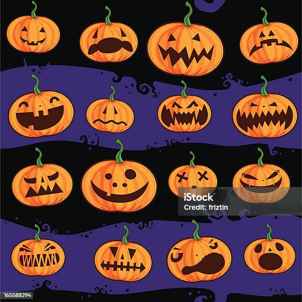 Halloween Dynia - Stockowe grafiki wektorowe i więcej obrazów Seamless pattern - Seamless pattern, Czarne tło, Halloweenowa lampa