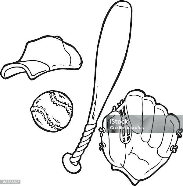 Les Articles De Baseball Dessin Au Trait Vecteurs libres de droits et plus d'images vectorielles de Balle de baseball - Balle de baseball, Balle ou ballon, Baseball