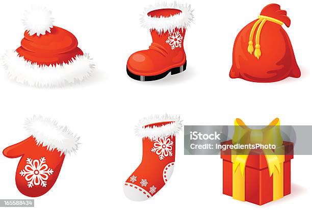 Ícone De Natal Acessórios - Arte vetorial de stock e mais imagens de Bola de Árvore de Natal - Bola de Árvore de Natal, Bota, Caixa