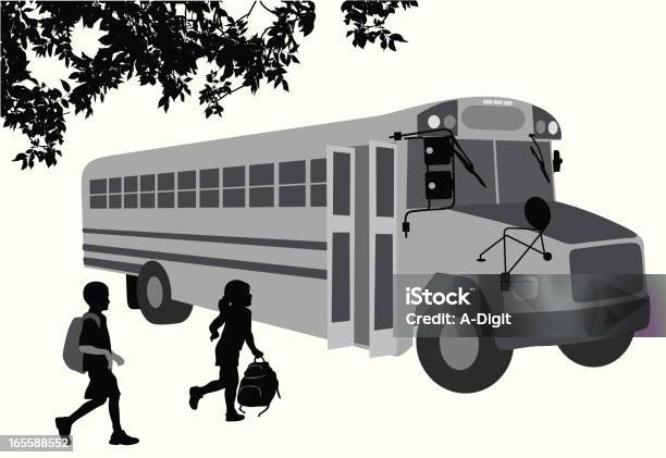 Ride To School Vector Silhouette Stock Illustration - Download Image Now - Backpack, Boys, Child