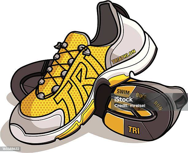 Running Triatlo Sapatos Com Tri Com O Logótipo Costura - Arte vetorial de stock e mais imagens de Aeróbica