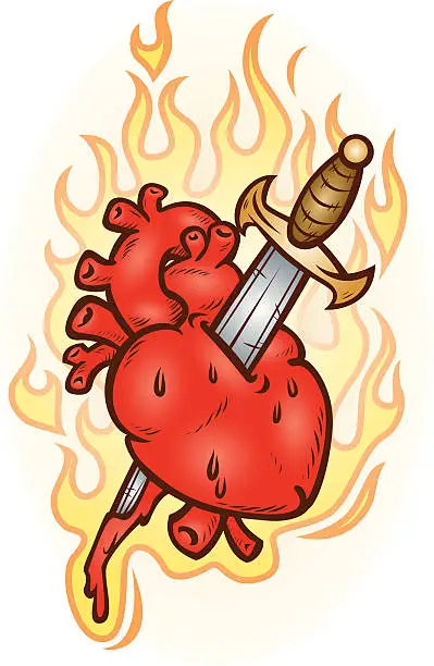 Vector illustration of stabbed heart