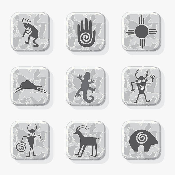 native american petroglyph иконки в черно-белом - anasazi stock illustrations