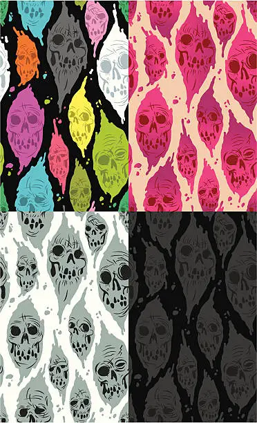 Vector illustration of SEAMLESS - 4 colorways Scary Spirit Ghost Globs