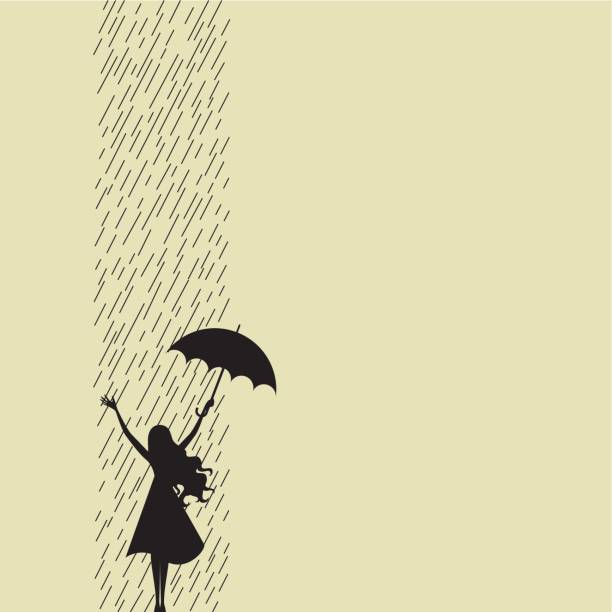 雨の日の幸せ - shower silhouette women people点のイラスト素材／クリップアート素材／マンガ素材／アイコン素材