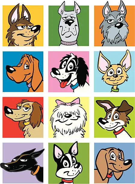 Vector illustration of Cartoon Dog Heads with Various Breeds