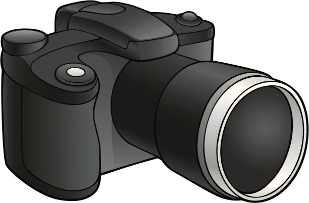 digital-kamera mit zoom-objektiv - mittelformat kamera stock-grafiken, -clipart, -cartoons und -symbole