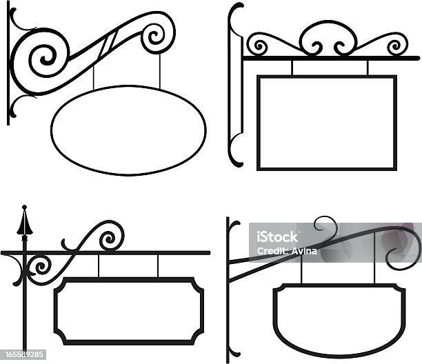 Line Art Signs With Wrought Iron Hangers Stock Illustration - Download Image Now - Store Sign, Hanging, Cast Iron