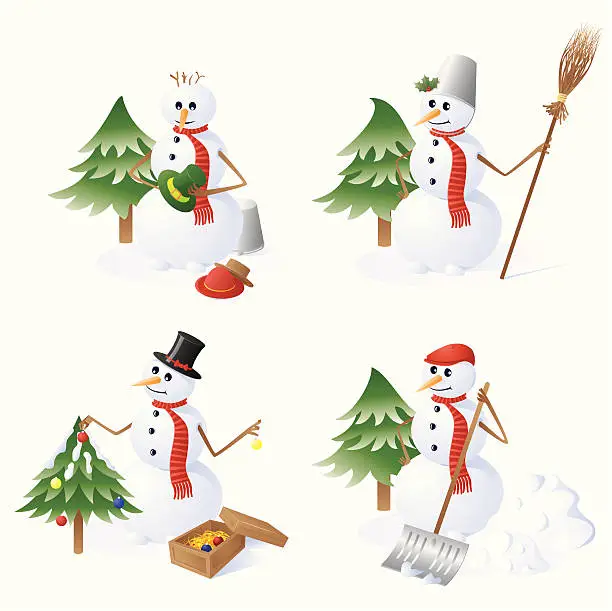 Vector illustration of Snowman is prepearing for Cristmas