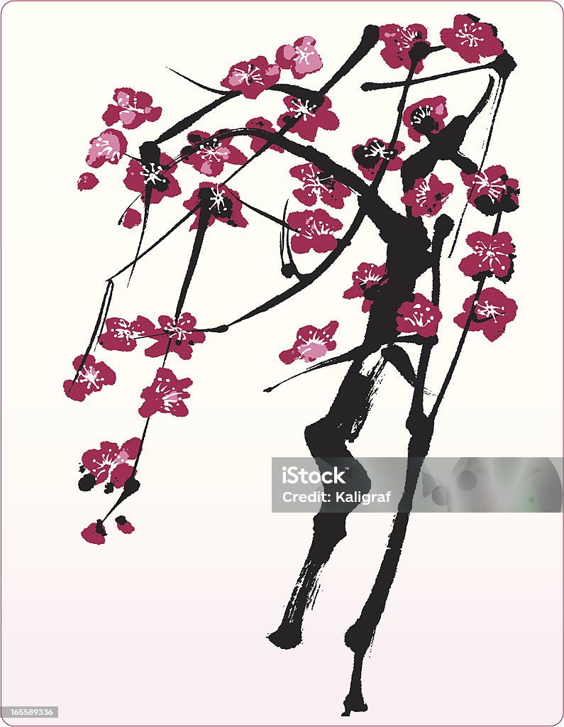 Blossom Tree -オリエンタルスタイルの絵画 - アンズの花のロイヤリティフリーベクトルアート