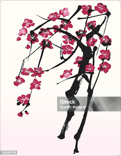 Flor De Árvore De Pintura Estilo Oriental - Arte vetorial de stock e mais imagens de Flor de Damasqueiro - Flor de Damasqueiro, Flor de cerejeira, Beleza