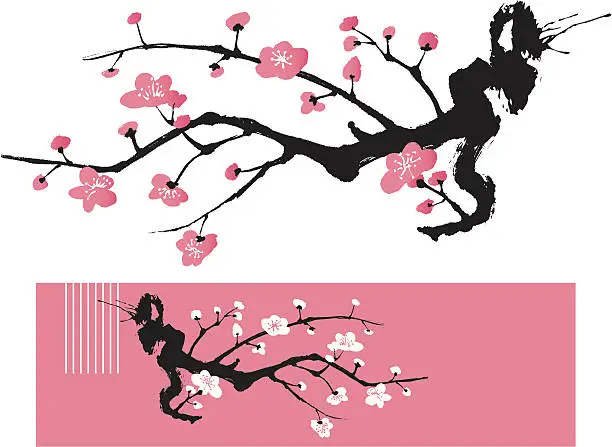 Vector illustration of Blossom Tree - Oriental Style Painting