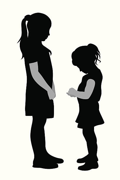 저는'msorry. - child pre adolescent child little girls white background stock illustrations