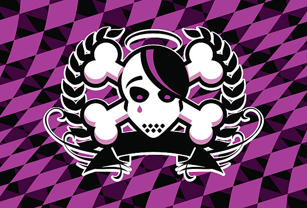 Emo Skull Crest Emo skull crest on checkered background. Vector illustration. Background is on a separate layer. gloriole stock illustrations