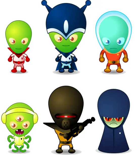 Vector illustration of Space Alien army set